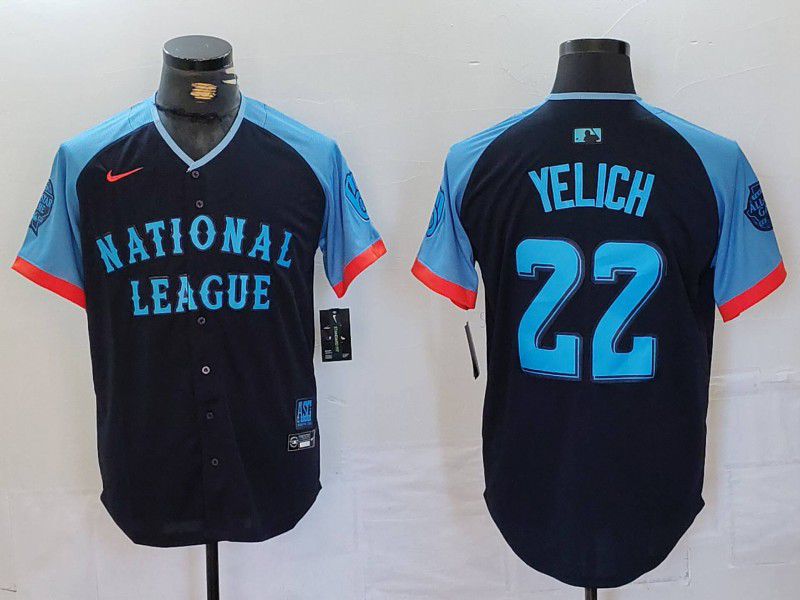 Men Milwaukee Brewers #22 Yelich Blue All star 2024 Nike MLB Jersey style 1